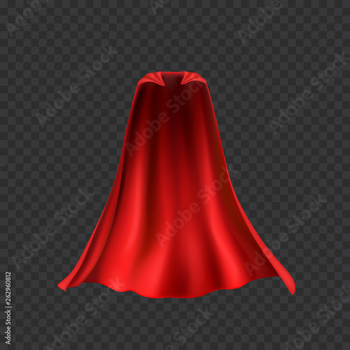 Cape set isolated on transparent background. Red superhero cloak. Vector silk flying super hero cloth. photo