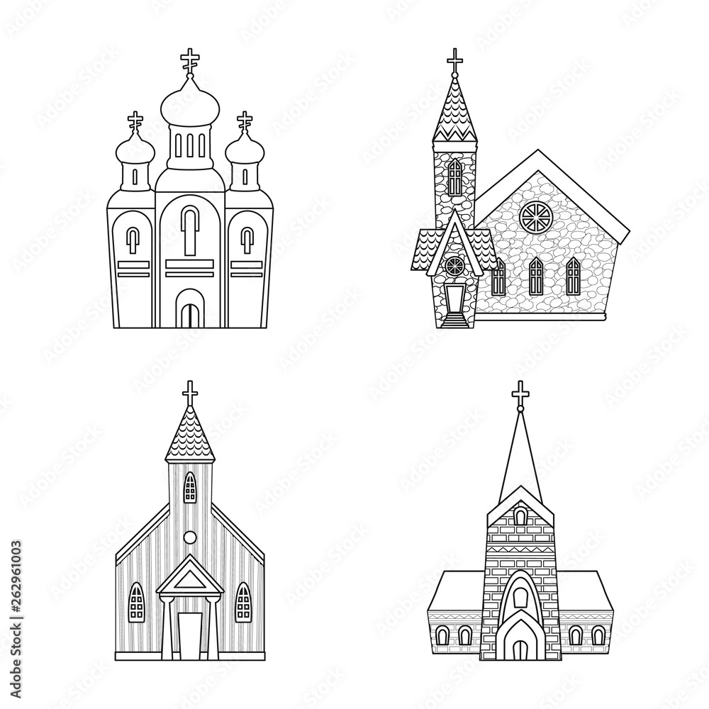 Vector illustration of architecture and faith symbol. Set of architecture and temple stock vector illustration. Vector illustration of architecture and faith symbol. Set of architecture and temple stock vector illustration.