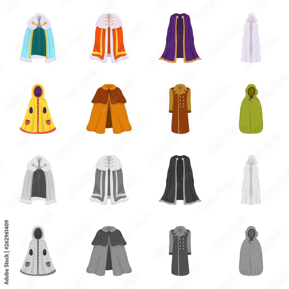 Vector illustration of material and clothing sign. Set of material and garment vector icon for stock. Vector illustration of material and clothing sign. Set of material and garment vector icon for stock.