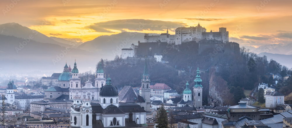 Panoramic view of Salzburg at winter morning
