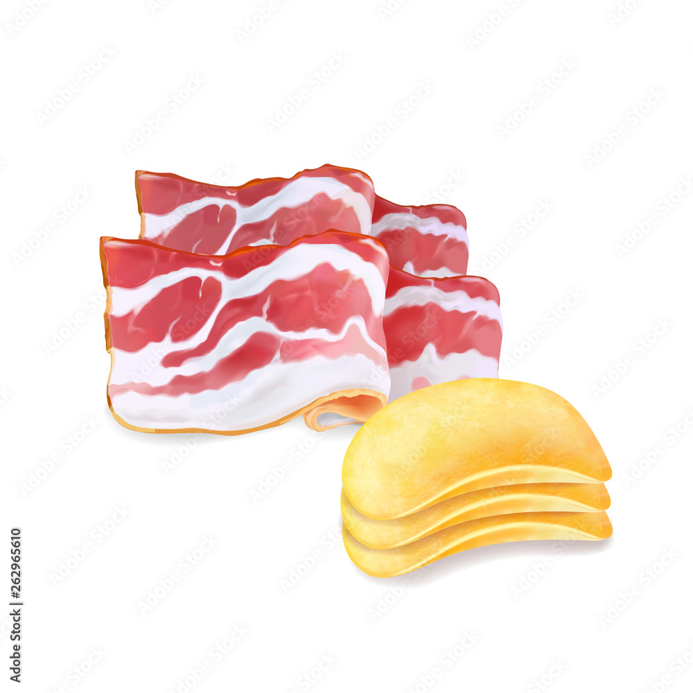Potato chips with bacon flavor isolated 3d realistic illustration Potato chips with bacon flavor isolated 3d realistic illustration