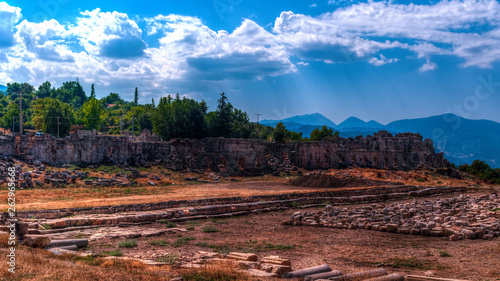 Ruins at ancient Lycian town Tlos, Mugla province, Turkey, selective focus