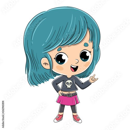 Niña rockera con el pelo azul