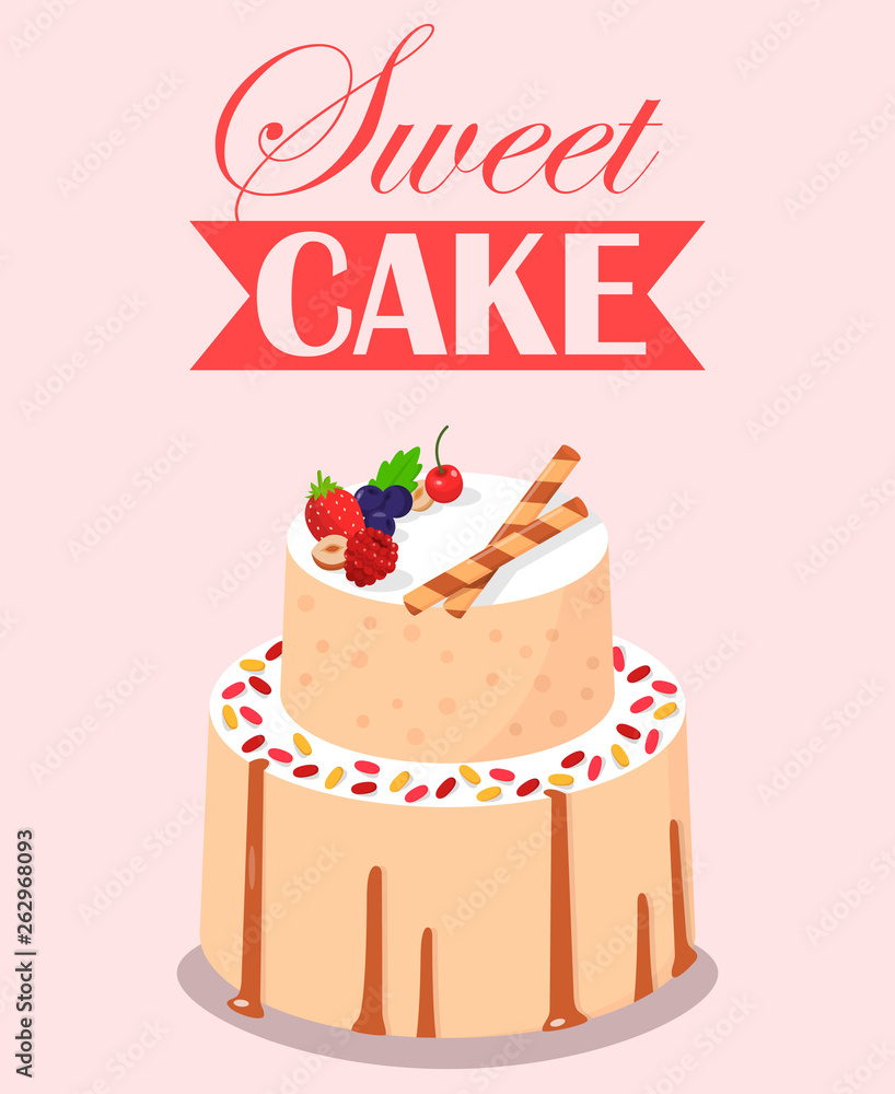 Sweet Cake with Fruit Decor, Candies, Cookies. Sweet Cake with Fruit Decor, Candies, Cookies.