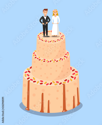 Wedding Cake with Bride and Groom Toppers Poster.