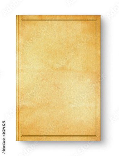 Closed old blank book with frame isolated on white