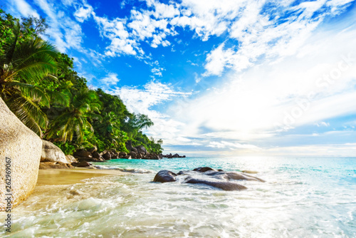 sunny day on paradise beach anse georgette praslin seychelles 42