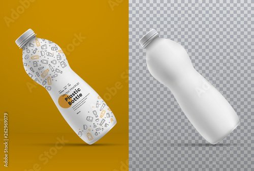 Vector realistic mockup plastic white bottle for presentation label design.
