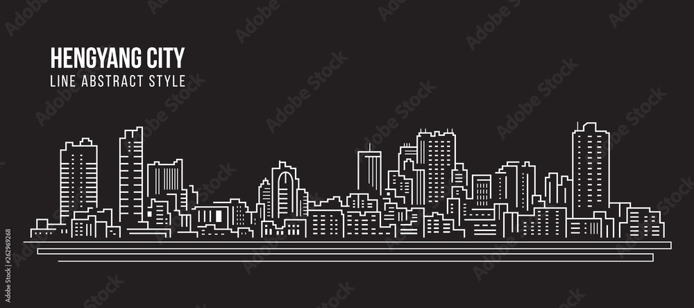 Cityscape Building Line art Vector Illustration design -  Hengyang city