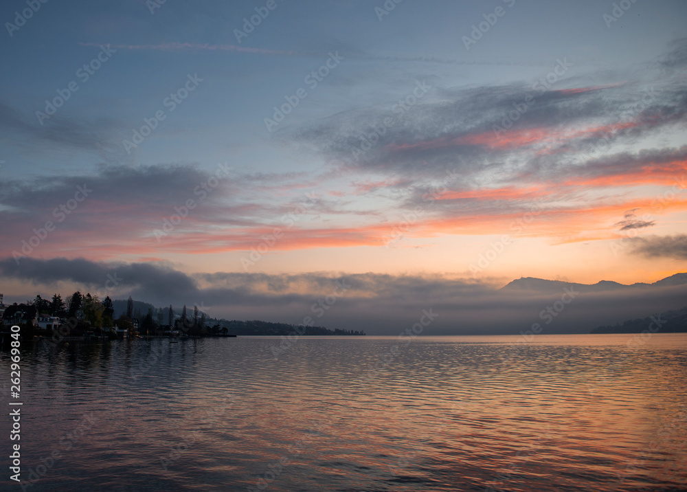 View of Lake Lucerne (Switzerland) at sunrise