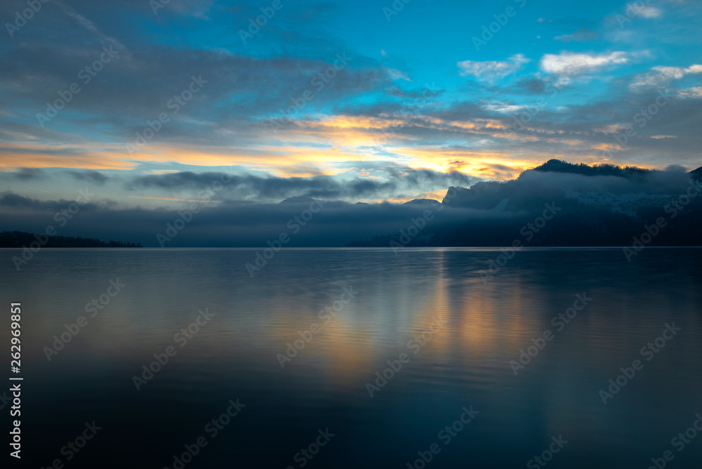 View of Lake Lucerne (Switzerland) at sunrise