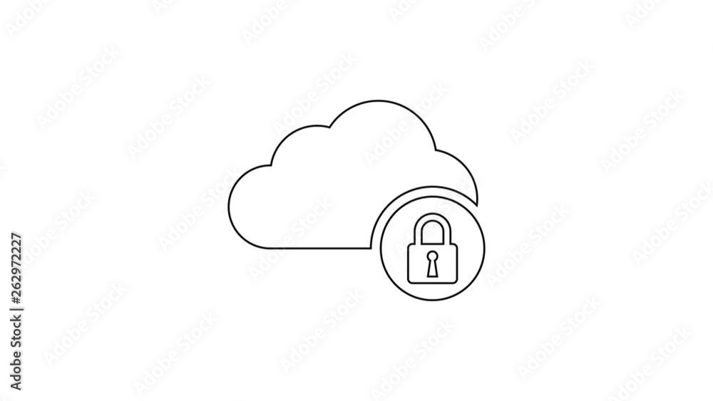 Grey Cloud computing lock line icon on white background. Security, safety, protection concept. 4K Video motion graphic animation Grey Cloud computing lock line icon on white background. Security, safety, protection concept. 4K Video motion graphic animation