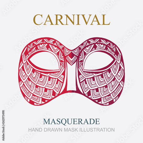 Mask. Carnival mask. Vintage style hand drawn carnival mask. Part of set.