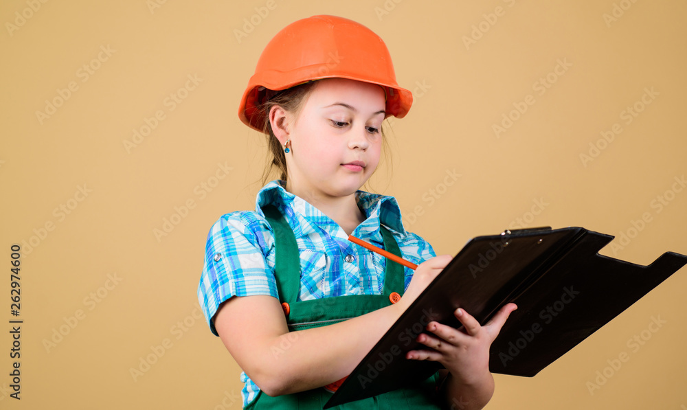 Builder engineer architect. Future profession. Kid builder girl. Build your future yourself. Initiative child girl hard hat builder worker. Child care development. Safety expert. Foreman planning Builder engineer architect. Future profession. Kid builder girl. Build your future yourself. Initiative child girl hard hat builder worker. Child care development. Safety expert. Foreman planning