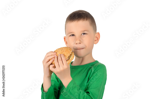 Boy eating burger
