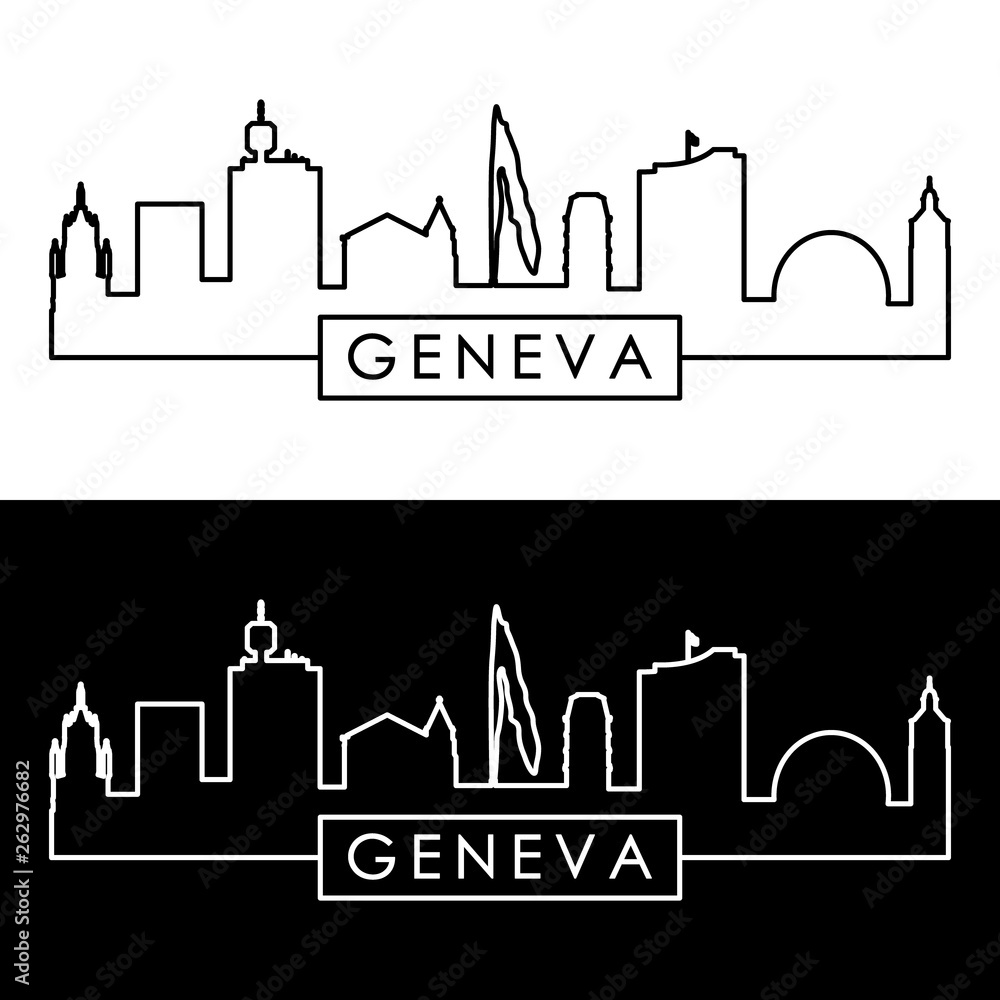 Fototapeta premium Geneva skyline. Linear style. Editable vector file.