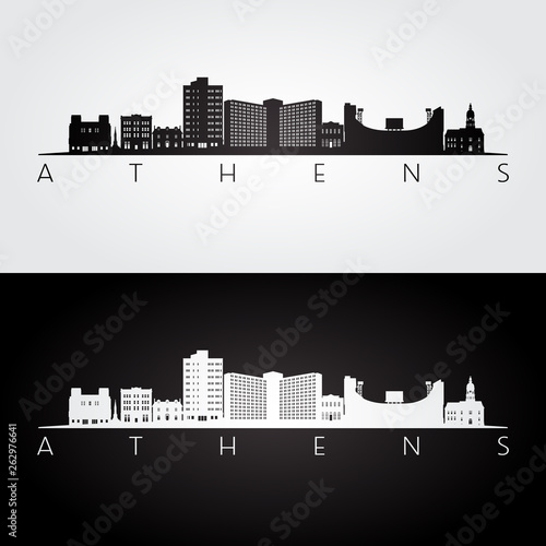 Athens, Georgia USA skyline and landmarks silhouette, black and white design, vector illustration.