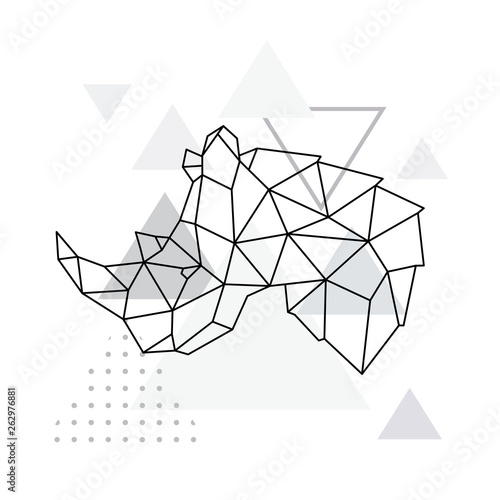 Rhino geometric emblem. Vector illustration of Rhino muzzle in polygonal style.