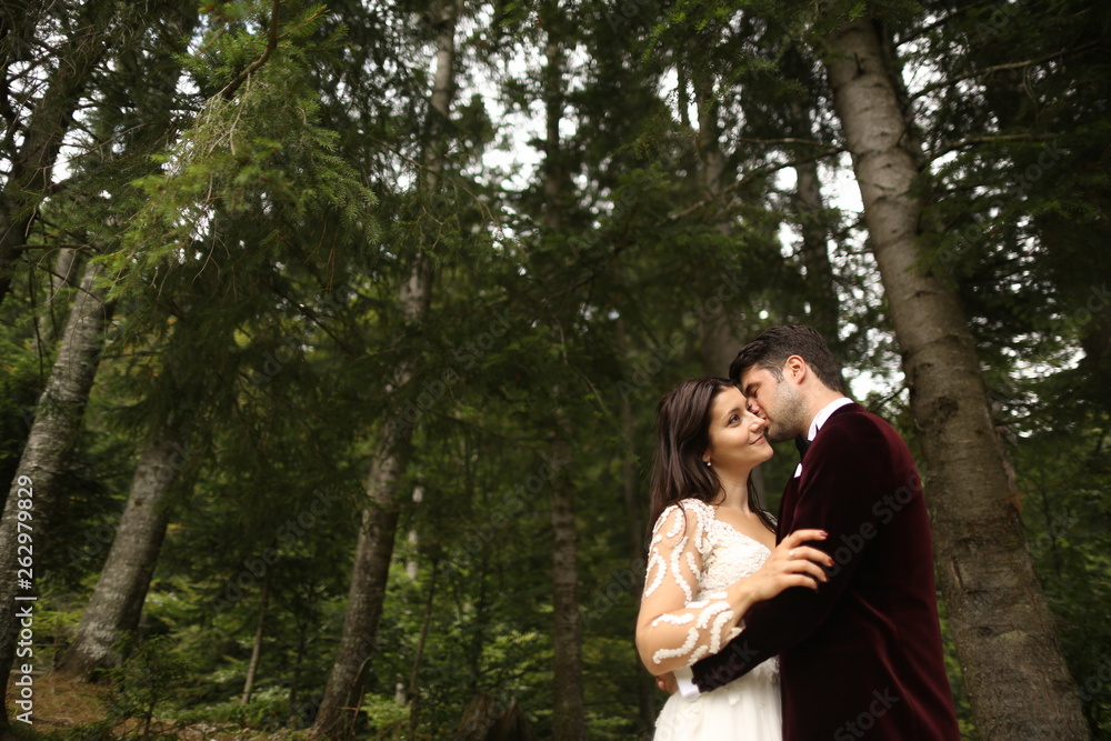 Beautiful wedding couple posing in nature Beautiful wedding couple posing in nature