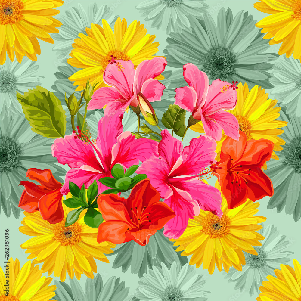 Obraz premium Seamless pattern with tropical flower vector illustration