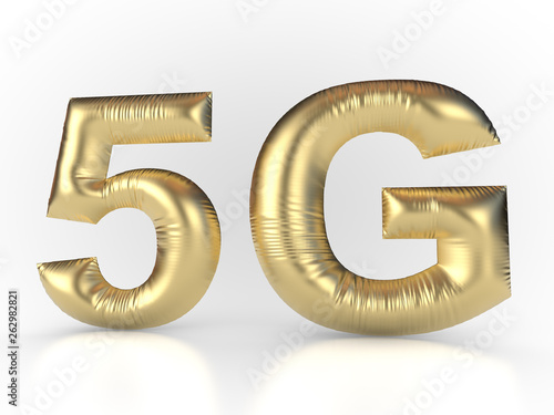 5G Symbol goldfarben und aufgeblasen