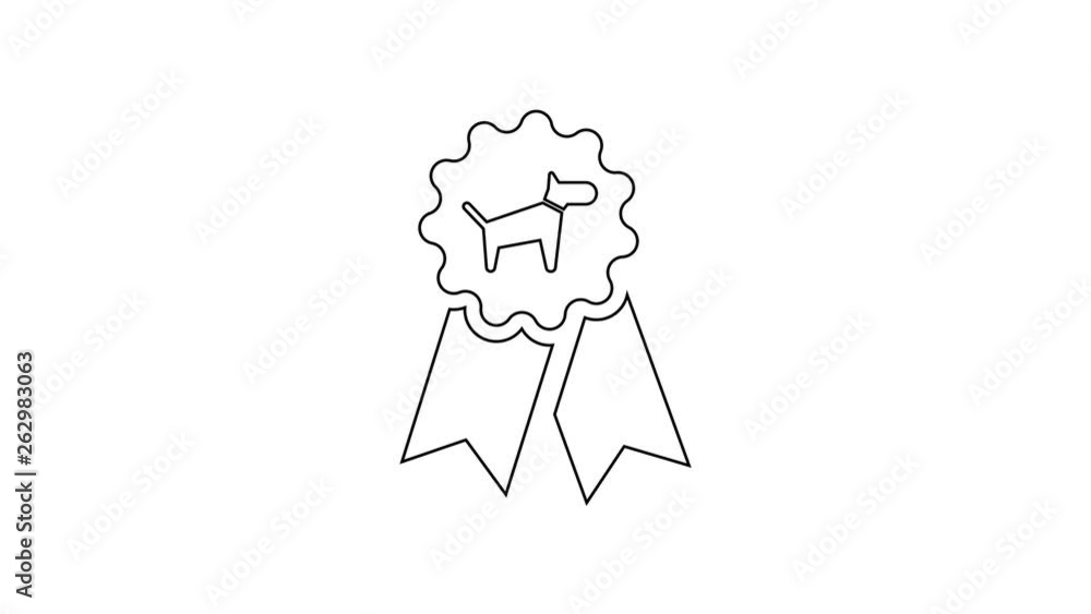 Black Dog award symbol line icon on white background. Medal with dog footprint as pets exhibition winner concept. 4K Video motion graphic animation Black Dog award symbol line icon on white background. Medal with dog footprint as pets exhibition winner concept. 4K Video motion graphic animation