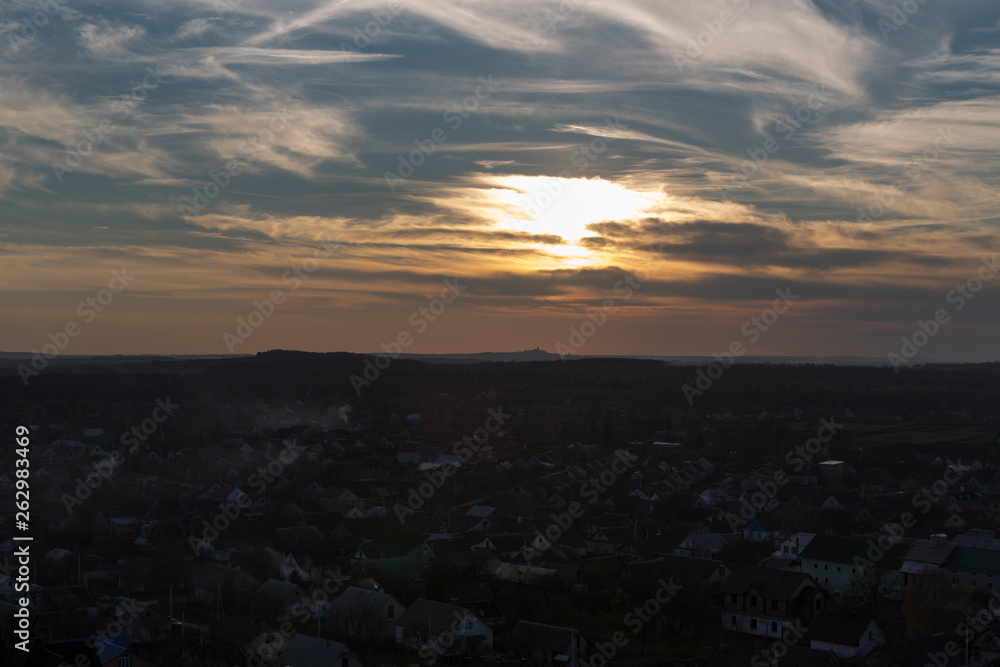 sunset over city