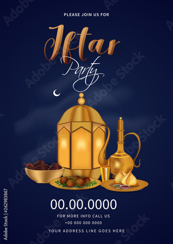 Creative Invitation Card template for greeting card design for Iftar Party Celebration with space for your text details.