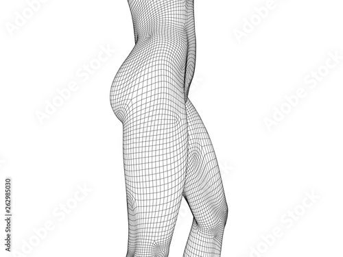 Polygonal wireframe girl. Side view. Nude slim girl. 3D