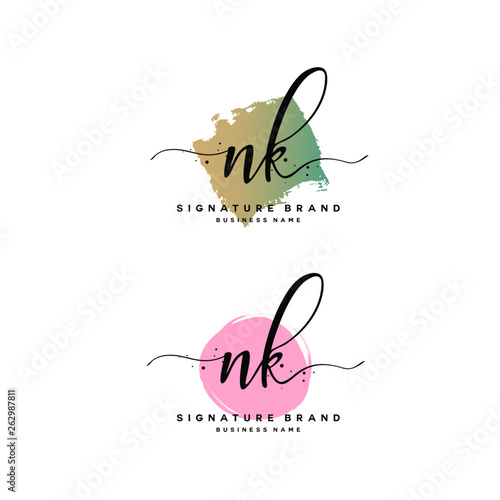 N K NK Initial letter handwriting and  signature logo. photo