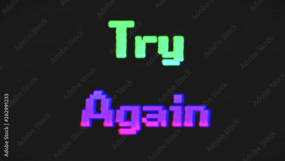 TRY AGAIN Screen 8-Bit Retro Video Game Style Text, Old Arcade Games Animation, Green And Purple Colors Background - 4K Resolution Ultra HD TRY AGAIN Screen 8-Bit Retro Video Game Style Text, Old Arcade Games Animation, Green And Purple Colors Background - 4K Resolution Ultra HD