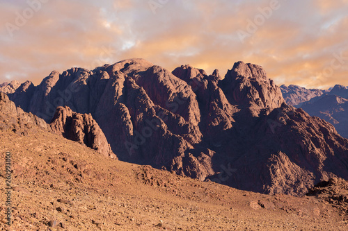 Amazing Sunrise at Sinai Mountain, Beautiful dawn in Egypt, Beautiful view from the mountain 