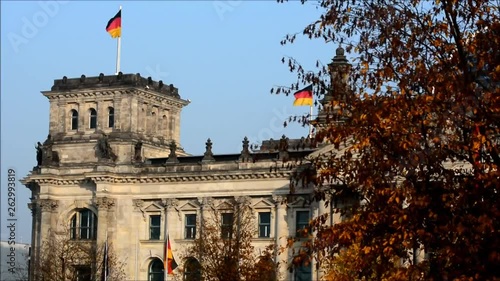 Evening autumnal video of the famous Reichstag Building, seat of the German Parliament (Bundestag) on October 28, 2015, Berlin Mitte district, Germany