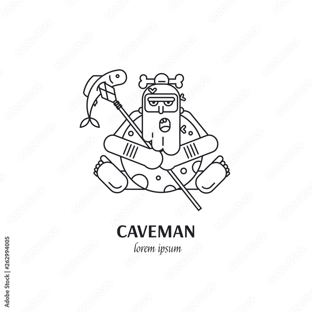 Caveman line art illustration isolated on white