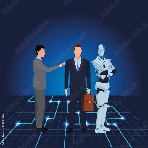 businessmen with humanoid robot