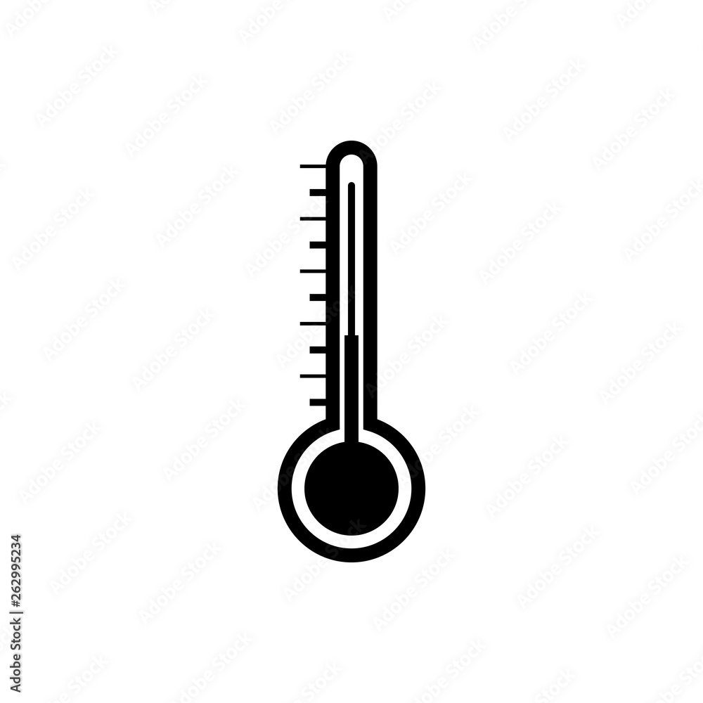 Vector image of an isolated, linear thermometer icon. Design of flat black thermometer icon Vector image of an isolated, linear thermometer icon. Design of flat black thermometer icon