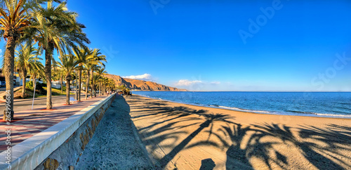 Panoramic view of the Mediterranean beach of Roquetas de Mar in southern Spain. photo