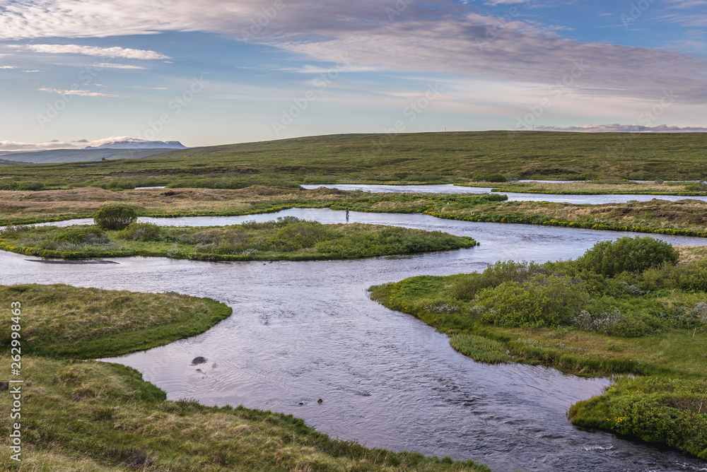 View on the River Laxa i Adaldal in Myvatn region, located in north part of Iceland