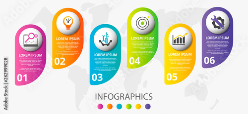 Vector infographic 3D template for six label, diagram, graph, presentation and circles. Business concept with 6 options. For content, flowchart, steps, parts, timeline, workflow, chart. EPS10