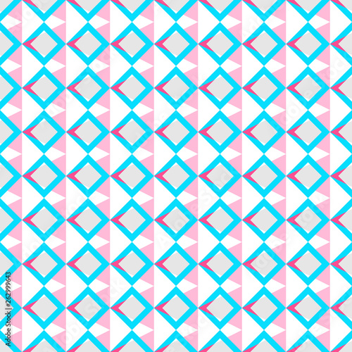 Geometrical seamless pattern of colorful texture background in pastel color (pink, blue, gray, red, white), squares and triangle shapes. Flat design vector, EPS10, for wallpaper, gift wrap paper, tile
