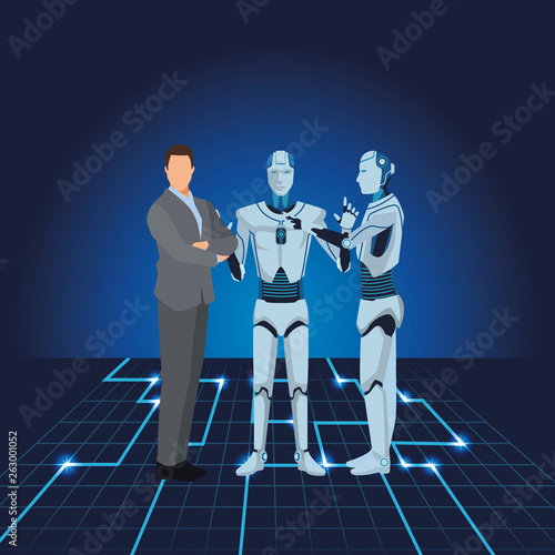 humanoid robot and businessman