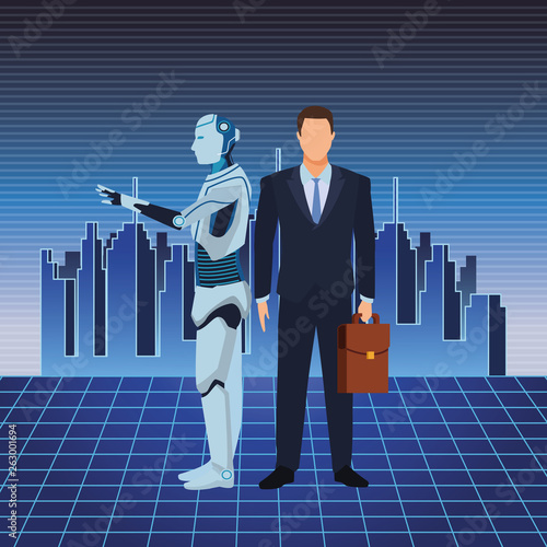 humanoid robot and businessman