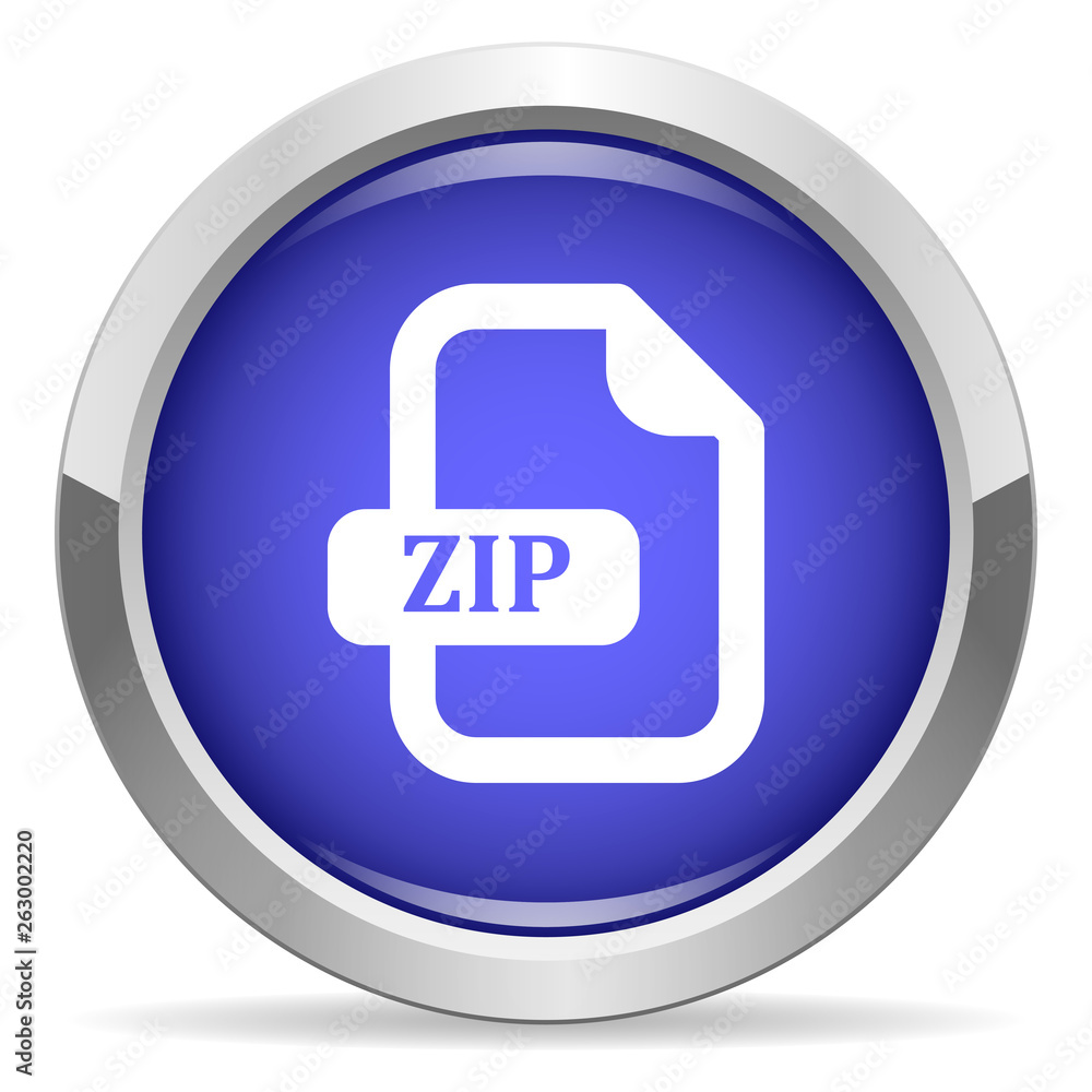Zip file icon. Round bright blue button. Zip file icon. Round bright blue button.
