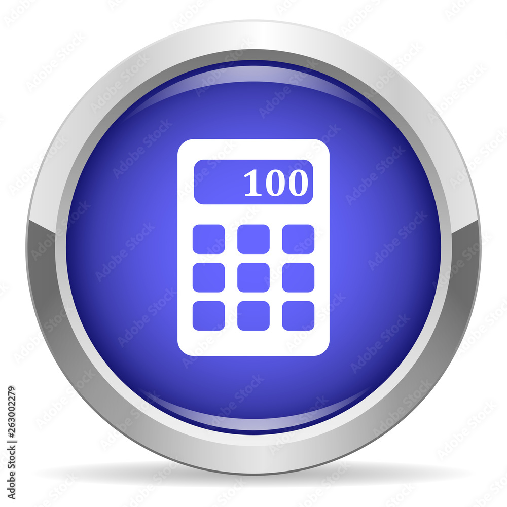 Calculator icon. Round bright blue button. Calculator icon. Round bright blue button.