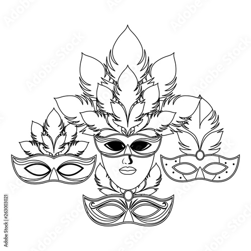 set of masks and feathers black and white