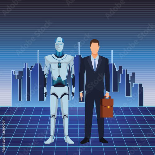 humanoid robot and businessman