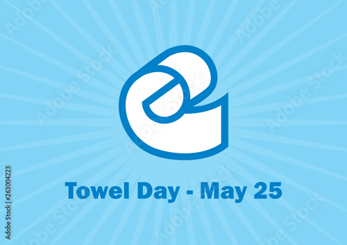 Towel Day vector. A tribute to Douglas Adams, author of The Hitchhiker's Guide To The Galaxy. Towel graphic icon on a blue background. Important day