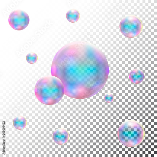 Transparent realistic soap bubbles. Isolated vector 