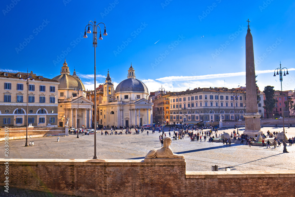Piazza del Popolo or Peoples square in eternal city of Rome view
