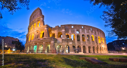 Colosseum of Rome evening panoramic view